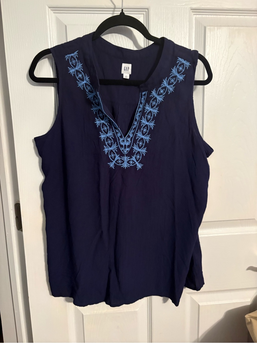 GAP Navy Sleeveless Tank with Light Blue Embroidery